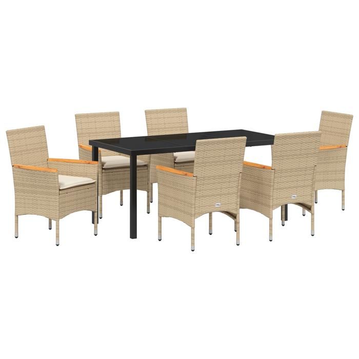 VidaXL 7-Piece Garden Dining Set with Beige Cushions In Poly Rattan 3379860