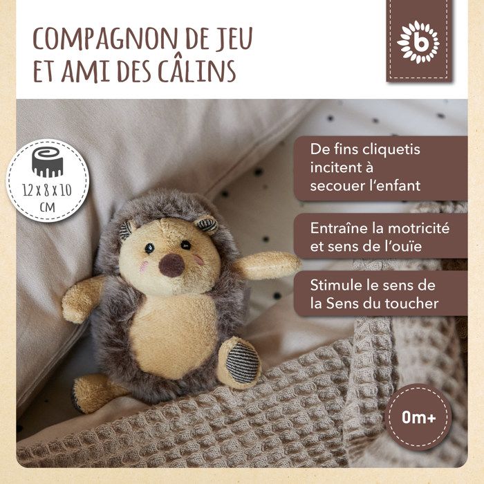 Peluche - bieco - hérisson bébé - doux - sécurisé - 12 cm
