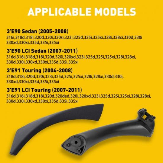 Right Panel Inner Door Trim Handle Outer Fit 2004-12 E90/E91/E92 Cover Sedan BMW
