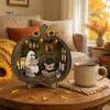 Fall Harvest Home Decoration Halloween Ghost Wooden Tabletop Ornament, 2D Flat Cute Reading Bathing Thanksgiving Table Centerpiece Watering