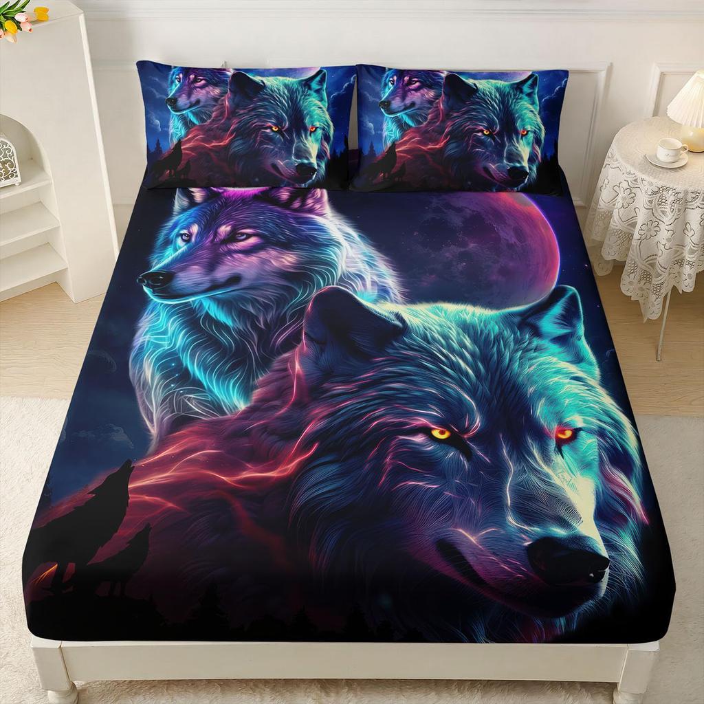 Purple Starry Night Galaxy Sheet Three-Piece Digital Printing Couple Outdoor Wolf Sheet Bedding