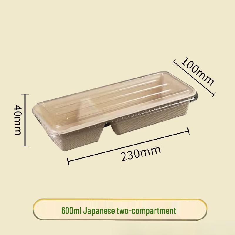 Disposable 600ml Japanese 2-Compartment Pulp Meal Box