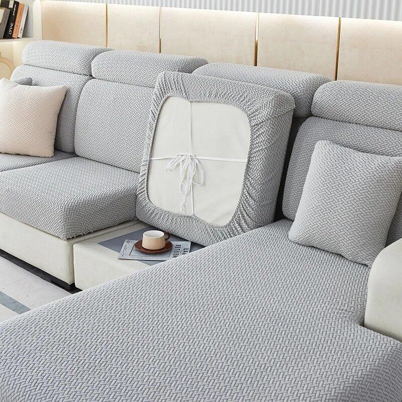 Capa de almofada de sofá de pelúcia jacquard grossa chalse capa de almofada de encosto longo protetor elástico para capa de sofá de 1/2/3/4 lugares