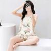Women's Vest Shorts Pajamas, New Artificial Cotton Silk Round Neck Printed Home Thin Pajamas Two-piece Clearance Model