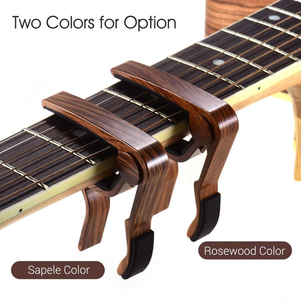 Aluminum Alloy Wood Color Guitar Capo for 6 String Folk Guitar Electric Guitar with 3pcs Random Color Picks