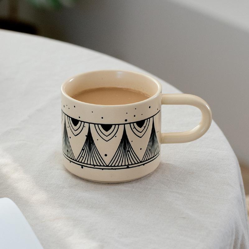 Creative Underglaze Colored Ceramic Cup Retro Mug High Value Water Cup Couple Coffee Cup Breakfast Cup Large Capacity Cup