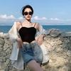 Thin Long Sleeve Sunscreen Shirt Woman Back Split Lace Up White Shirts Women Casual Loose Holiday Beach Blouse