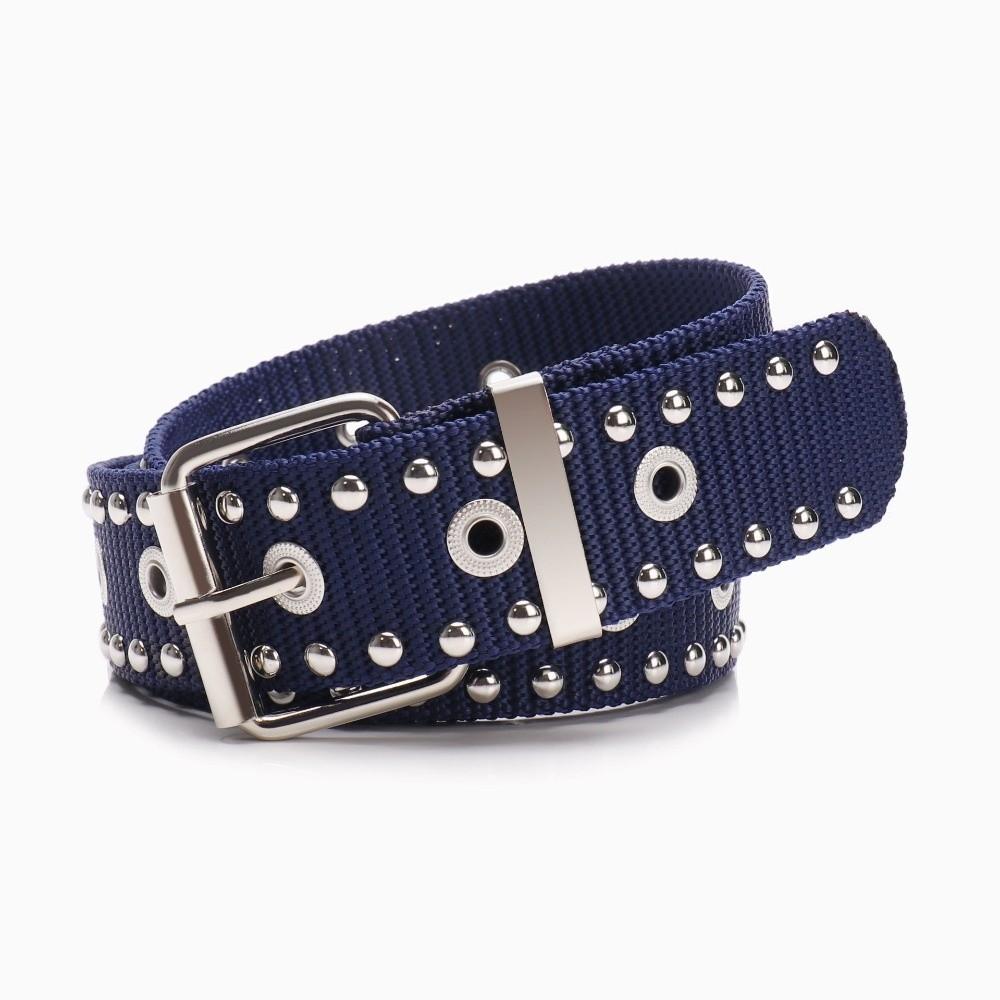 Adjustable Metal Buckle Nylon Waist Belt Full Metal Eyelet Eyelet Belt  Street Fashion