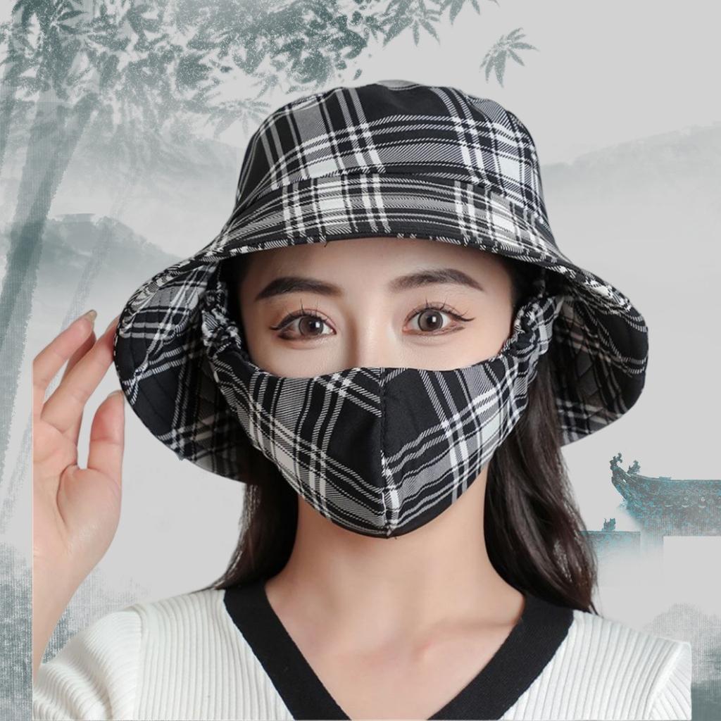 Chapeau de soleil d'été chapeau seau chapeau avec masque intégré protection solaire d'été chapeau de soleil protection solaire extérieure chapeau pour le visage