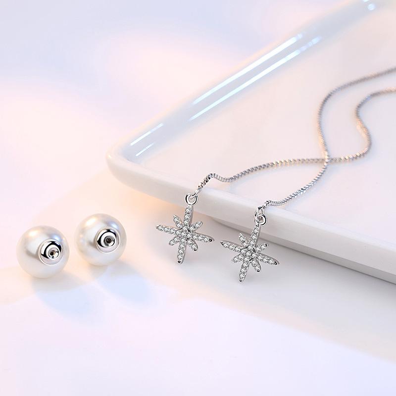 Korean Style Simple Fashion Octagonal Awn Star Mi-Shaped Star Ear Line Girl Pearl Earrings