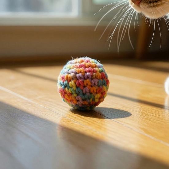 Interactive Cat Toys, Wool Crocheted Ball, Bite-Resistant Teaser Ball for Scratching Chasing, Plush Safe Toy for Cats