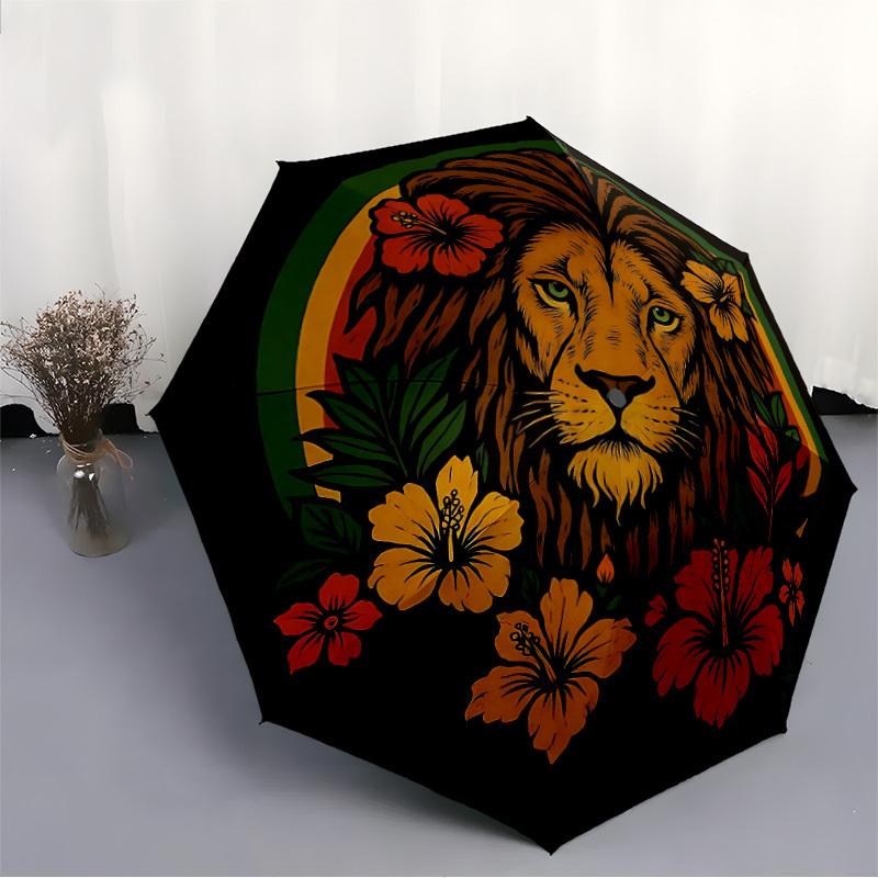 1PC Lion Flowers Automatic Folding Umbrella, Portable & Foldable Design with 8 Ribs, 08