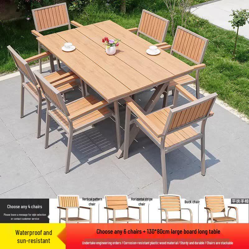 JINGGENG Outdoor Plastic Wood Table and Chair Set