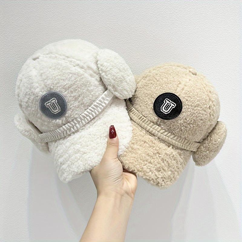 New Style Unisex Baseball Cap for Winter, Thickened And Warm with Ear Protection, Versatile Embroidered U Letter Plush Flat Cap.