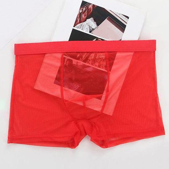 Men Underpants Breathable Solid Color Lint Free Friendly to Skin Elastic Waist Inside Wearing Polyester Quick Dry Mesh Men Boxers Underpants Gift