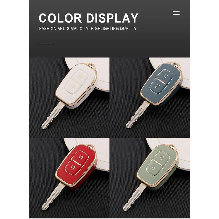 HIBEYO Soft TPU Key Fob Cover with Keychains for Renault Duster Kwid Dacia Sandero Master Megane Logan Key Case Shell 2 Buttons-Black