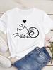 New Cute Love Heart Cat Print Women T-Shirt Casual Short Sleeve Top Summer Women's Clothing Cartoon Streetwear Y2k Clothes
