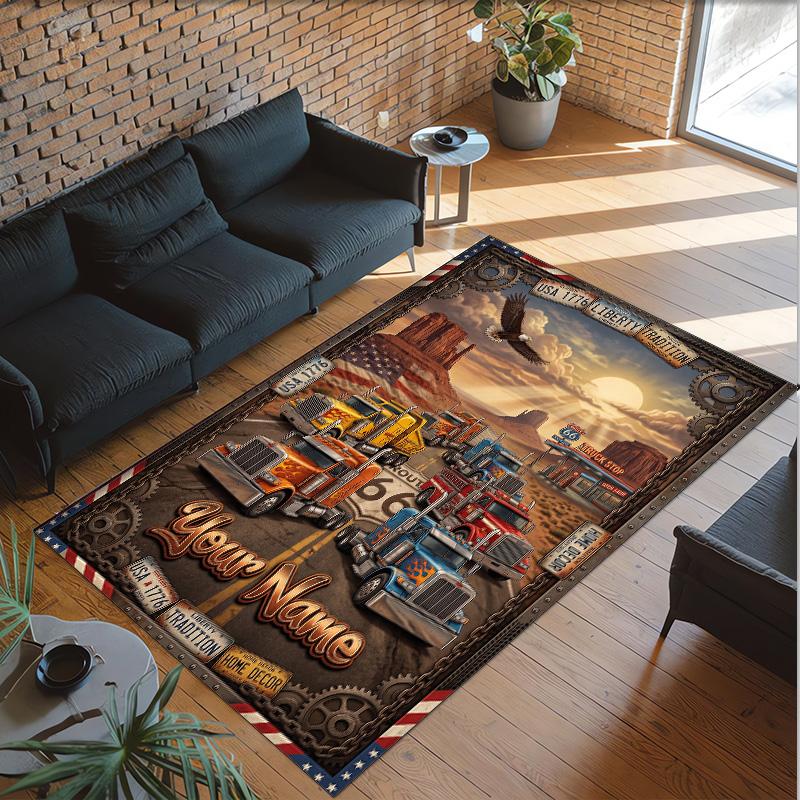 Truck Theme Crystal Velvet Rug Personalized Custom Name Text Soft Floor Mat Home Decor