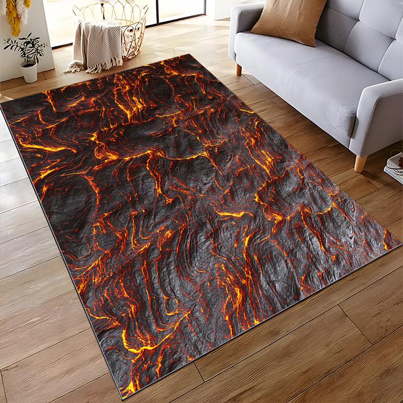 Cool Lava Effect Carpet with Fiery Design Suitable for Use As an Anti-slip Game Mat for Living Room and Bedroom Sofas