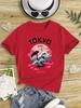 Girls Short Sleeve TShirt Tokyo Japan Graphic Print Black Casual Top Summer Tee with Mount Fuji Sakura Design Summer Round Neck