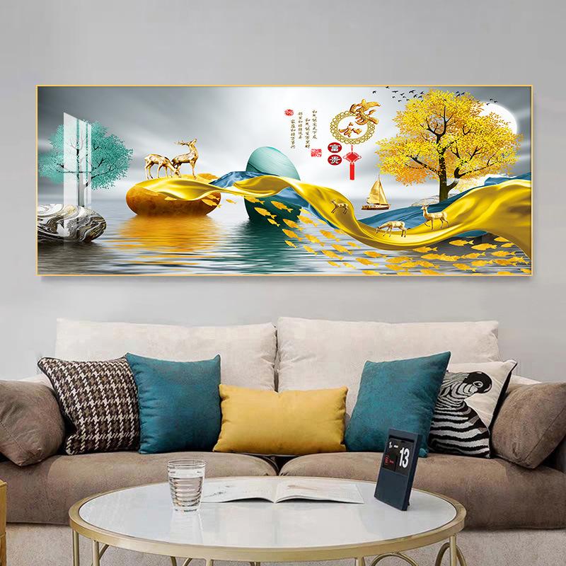 Chinese Golden Deer Rich Tree Canvas Painting Wall Art FengShui Mountain Landscape Stone Posters and Prints Living Room No Frame