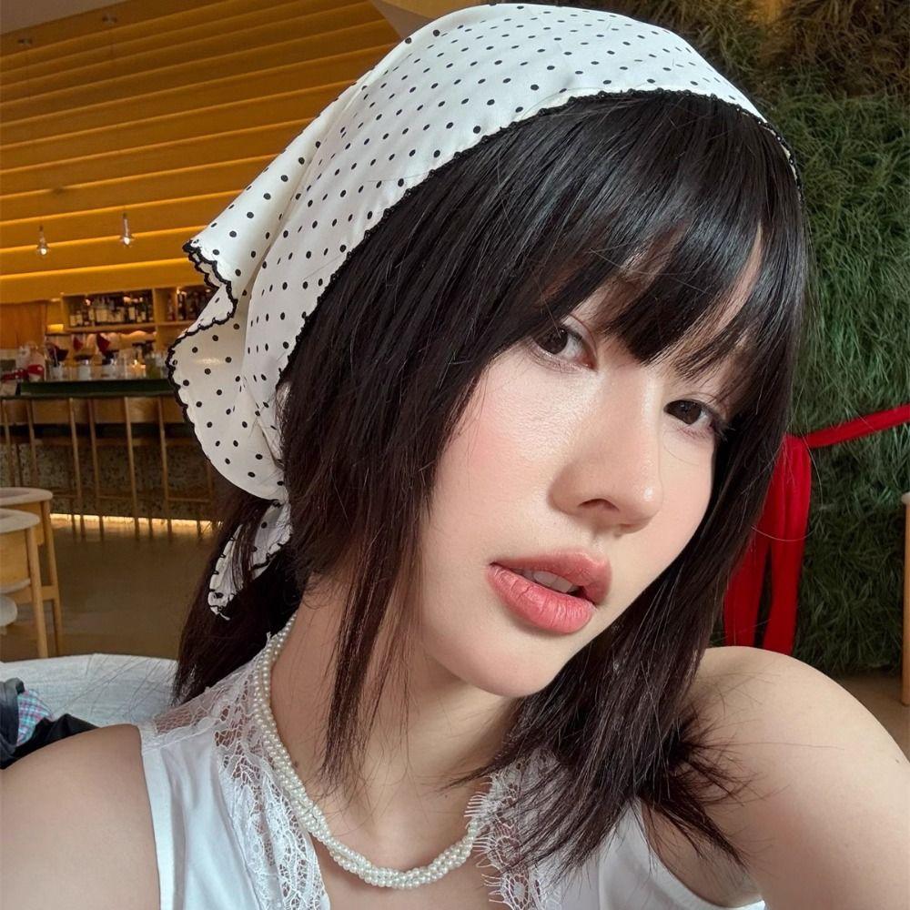 Sweet Polka Dot Headband Turban Triangular Hair Band Temperament Fresh Small Scarf  Vacation