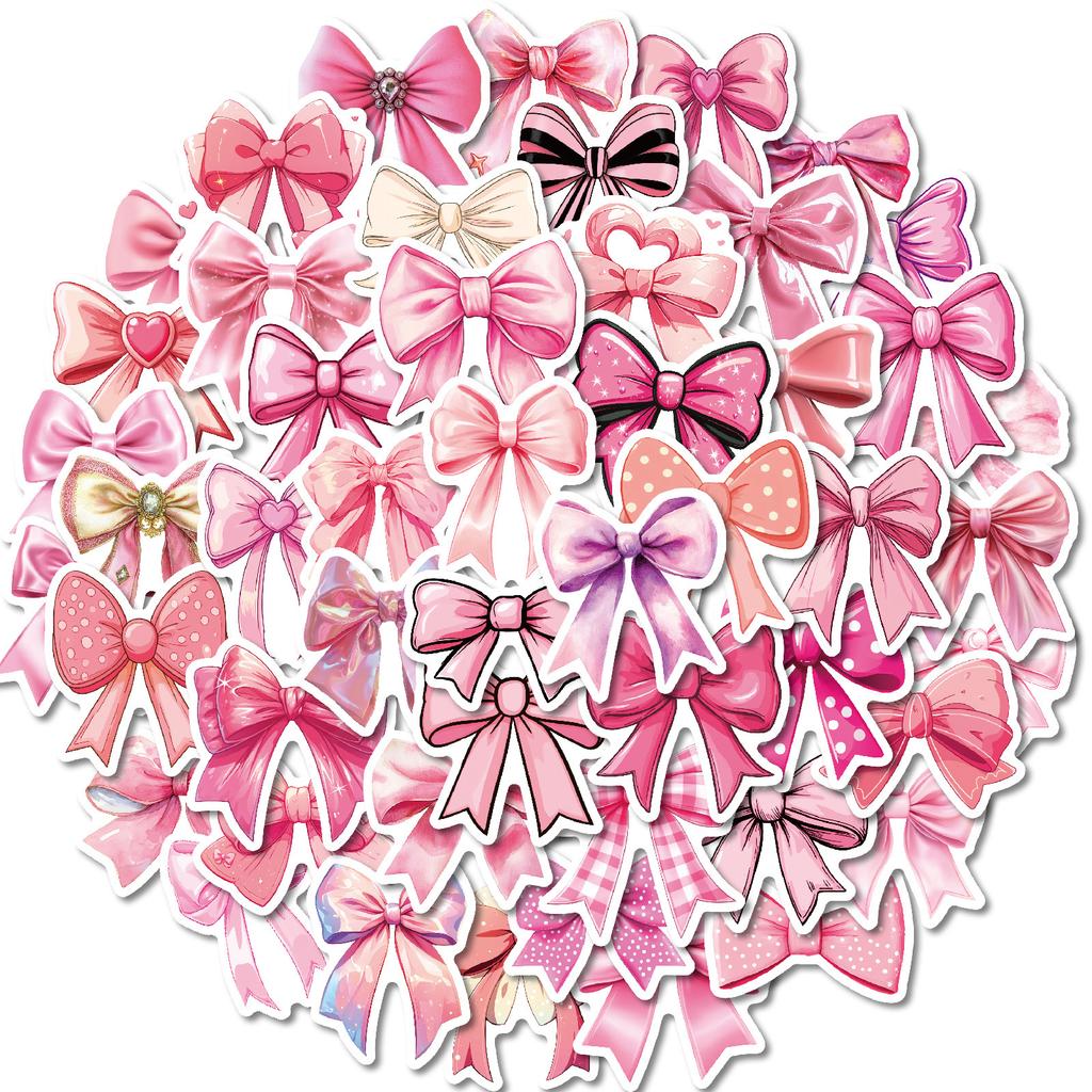 50PCS Barbie Pink Bow Graffiti Stickers, Girlish Heart High-Value Decor Decals for Phone, Luggage & Journal