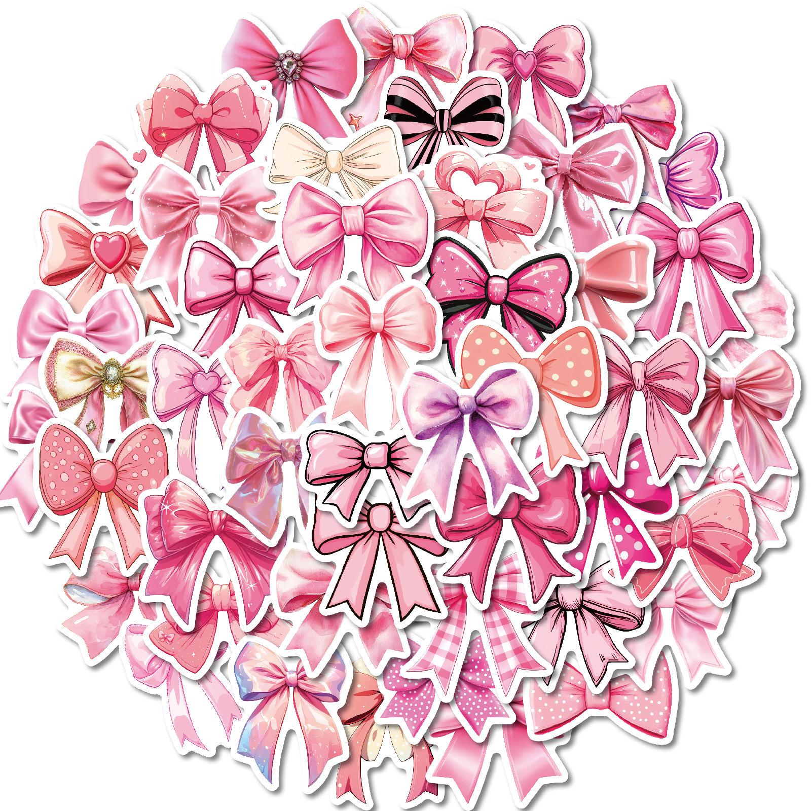 

50pcs Pink Bow Stickers Aesthetic Decorative Scrapbook Diy Phone Stationery Decals Cute Pvc Graffiti Stickers Pack