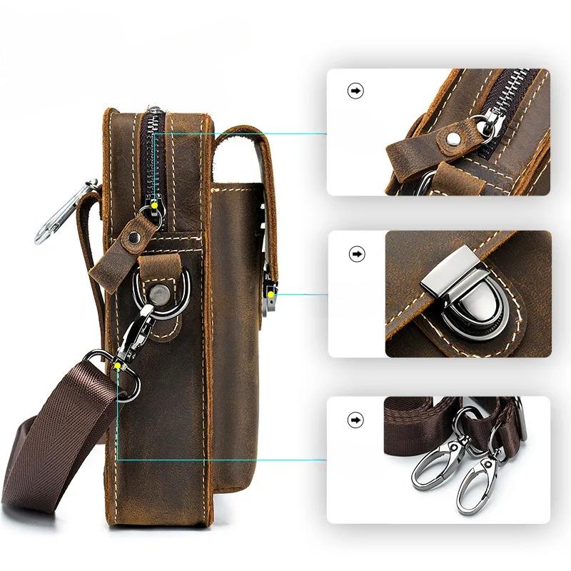 Men's leather casual belt mobile waist bag multifunctional single shoulder crossbody mobile phone bag wear-resistant
