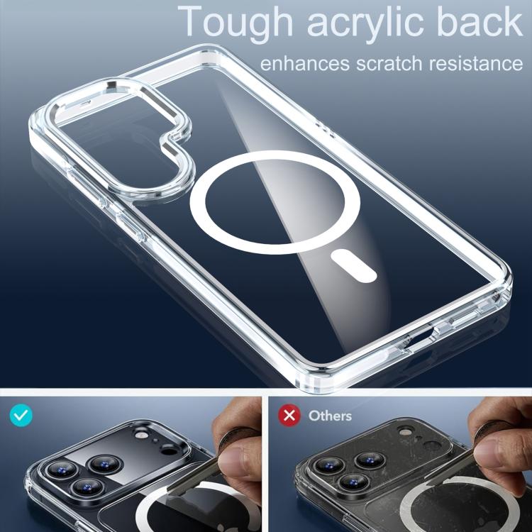 Two-color Transparent Magnetic Phone Case For Samsung Galaxy S26 Ultra 5G, TPU+Acrylic Metal Buttons Raised Bezel Anti-Scratch Protective Cover