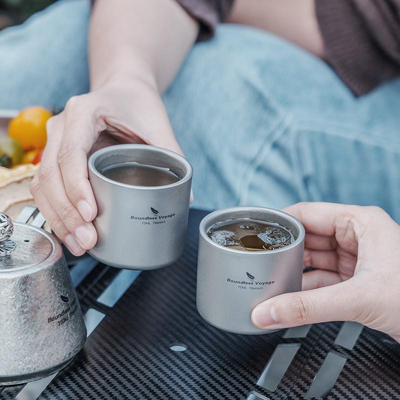 Titanium Double Wall Insulated Tea Cup 75ml Lightweight Heat Resistant Travel Mug Gongfu Coffee Beer