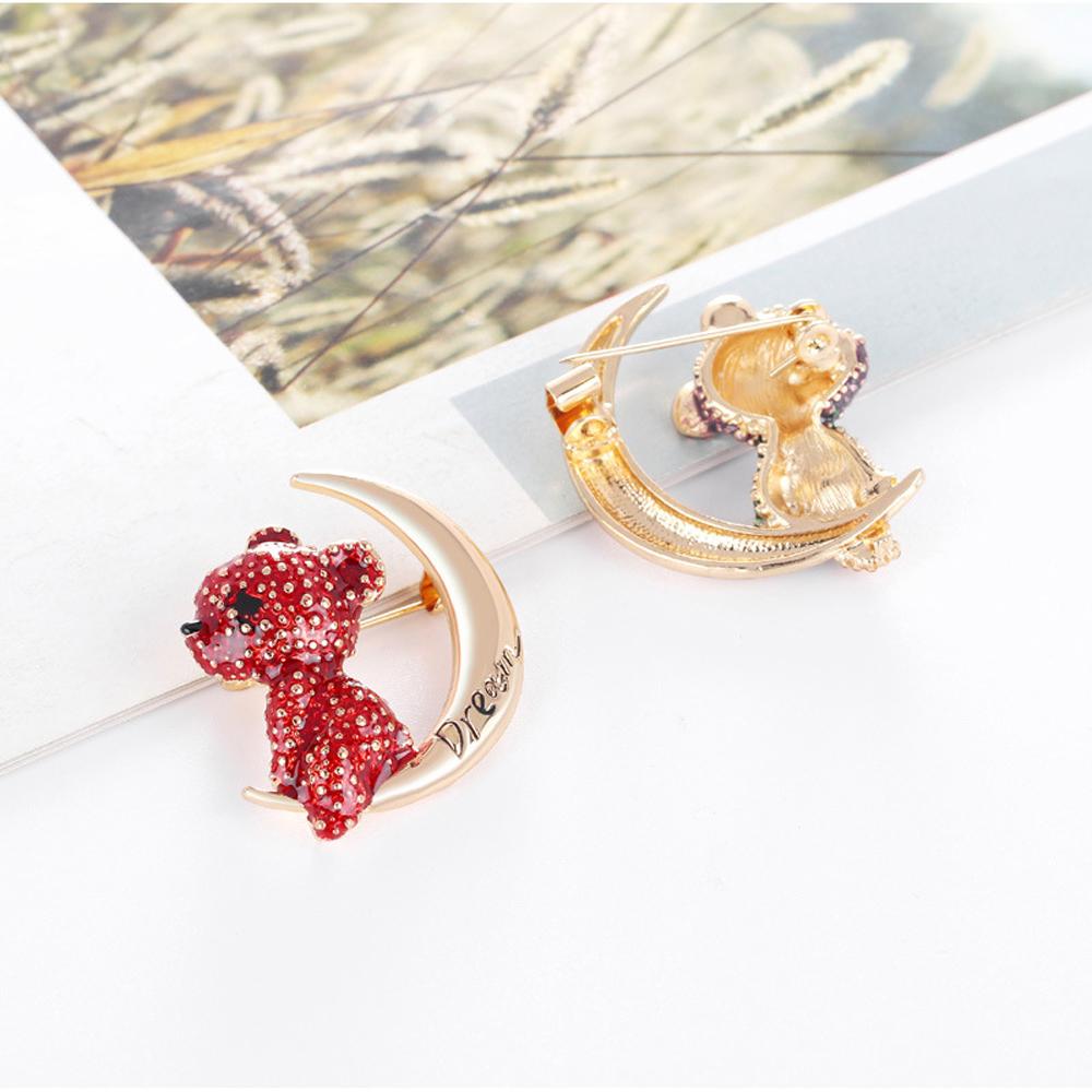 Enamel Animal Christmas Gifts Fashion Accessories Clothes Pin Moon Bear Brooch Brooch Pins