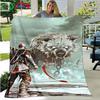 3D Game God of War Pattern Blanket Star Art Flannel Thin Blanket Portable Home Travel Office Lunch Break Blanket Birthday Gift