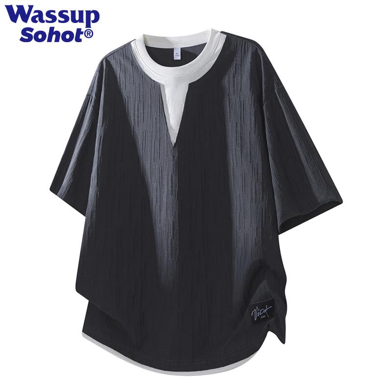 

Wassup Sohot Men s Ice Silk Faux Two-Piece Short Sleeve T-Shirt 4XL