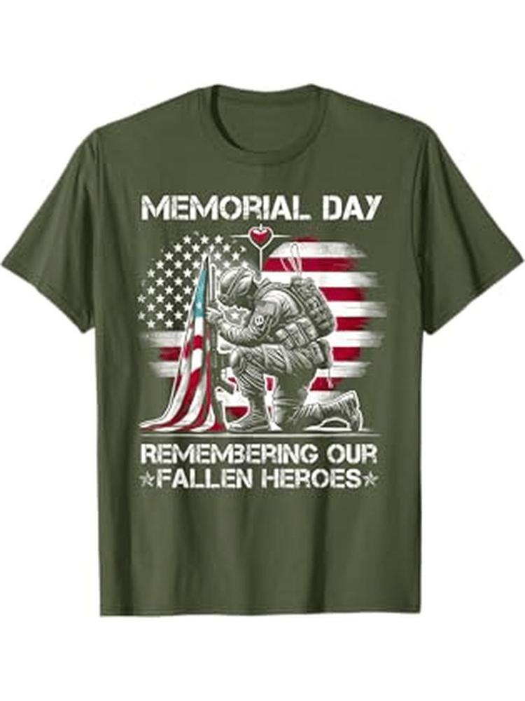Remembering Our Fallen Heroes Patriotic Us Flag design100 cotton summer Oneck short sleeve casual printed Unisexs Tshirt