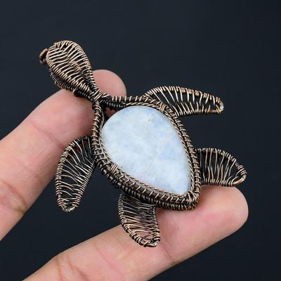 Schildkröten-Design Mondstein Edelstein Kupferdraht Wickel Schmuck Anhänger für Hochzeitsgeschenk