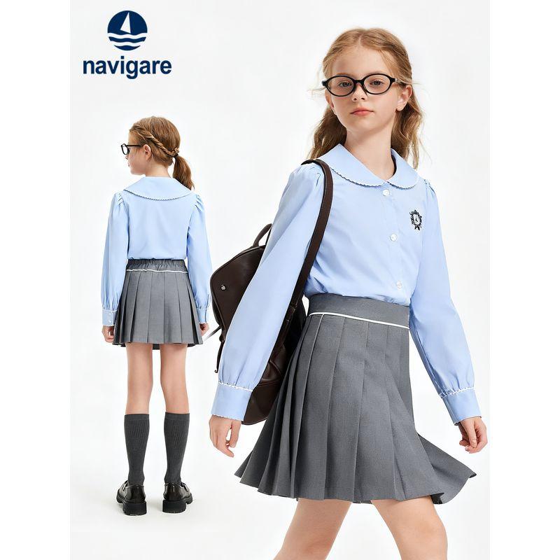 Navigare Italian Small Sailboat Kidsren's Shirt 2026 Spring & Fall New Style Girls' Cotton Long-Sleeved Doll Collar