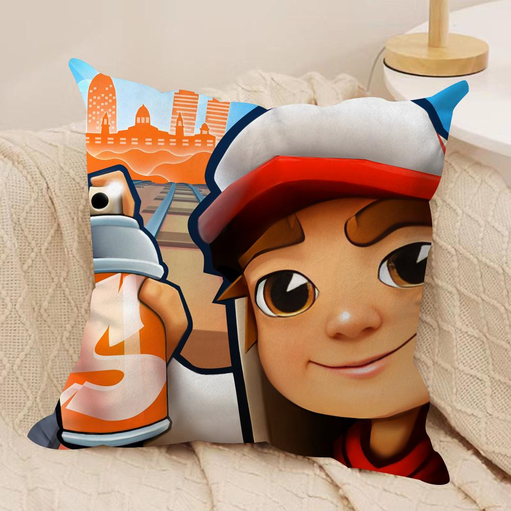 S-Subway Surfer Game Cushion Cover Silky Short Plush Invisible Zipper Dustproof Sofa Pillow Case For Home Decor