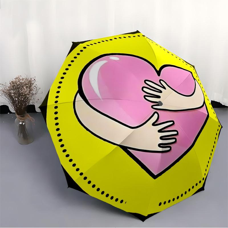 1pc Heart Hug Automatic Open/Close Umbrella - Portable Collapsible Umbrella with 8-Rib Stability, Fashion Lovers Yy251017088