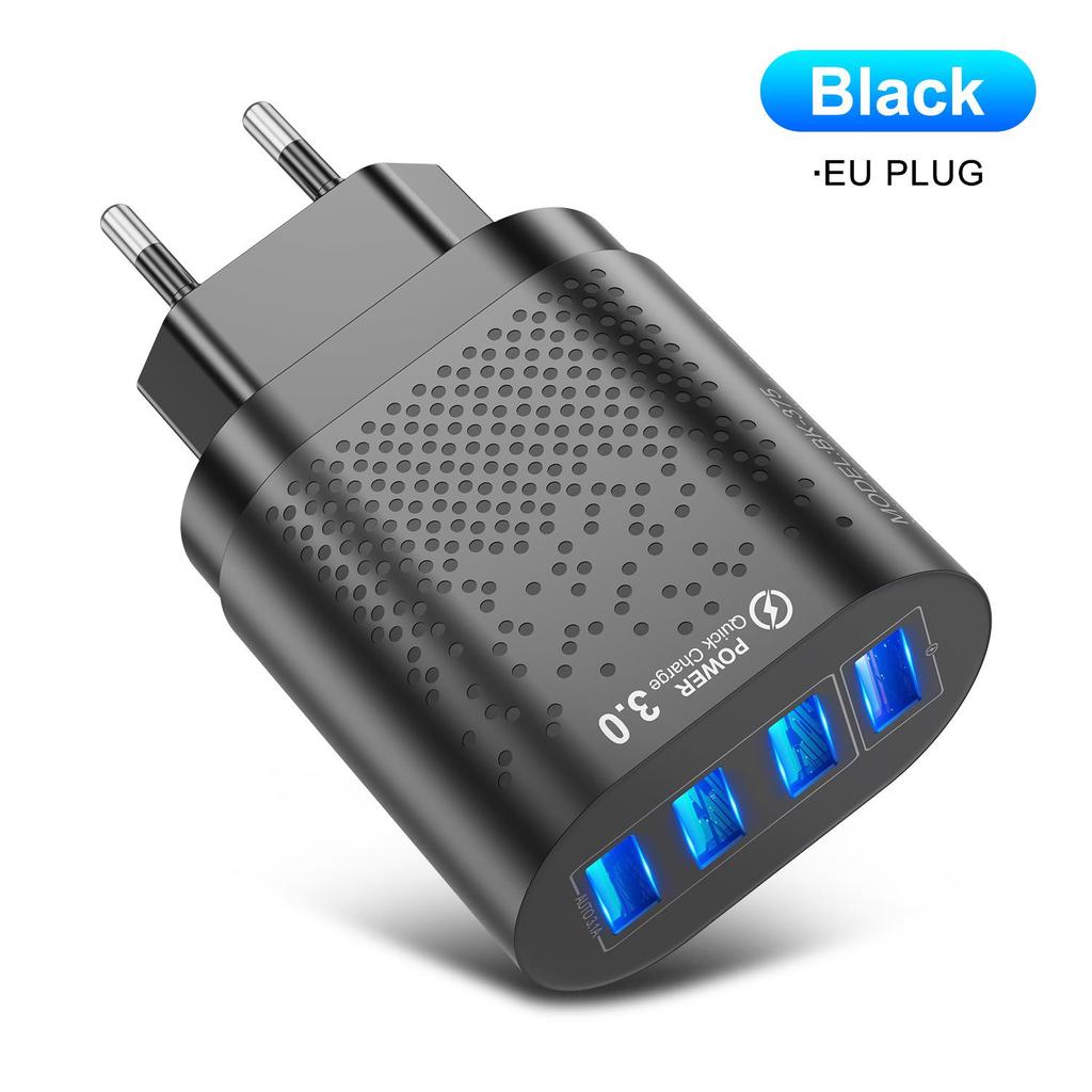 VAORLO 3A Charging Port Fast Charger 4 USB Port LED Light Quickly Charge EU US Plug 48W Charging