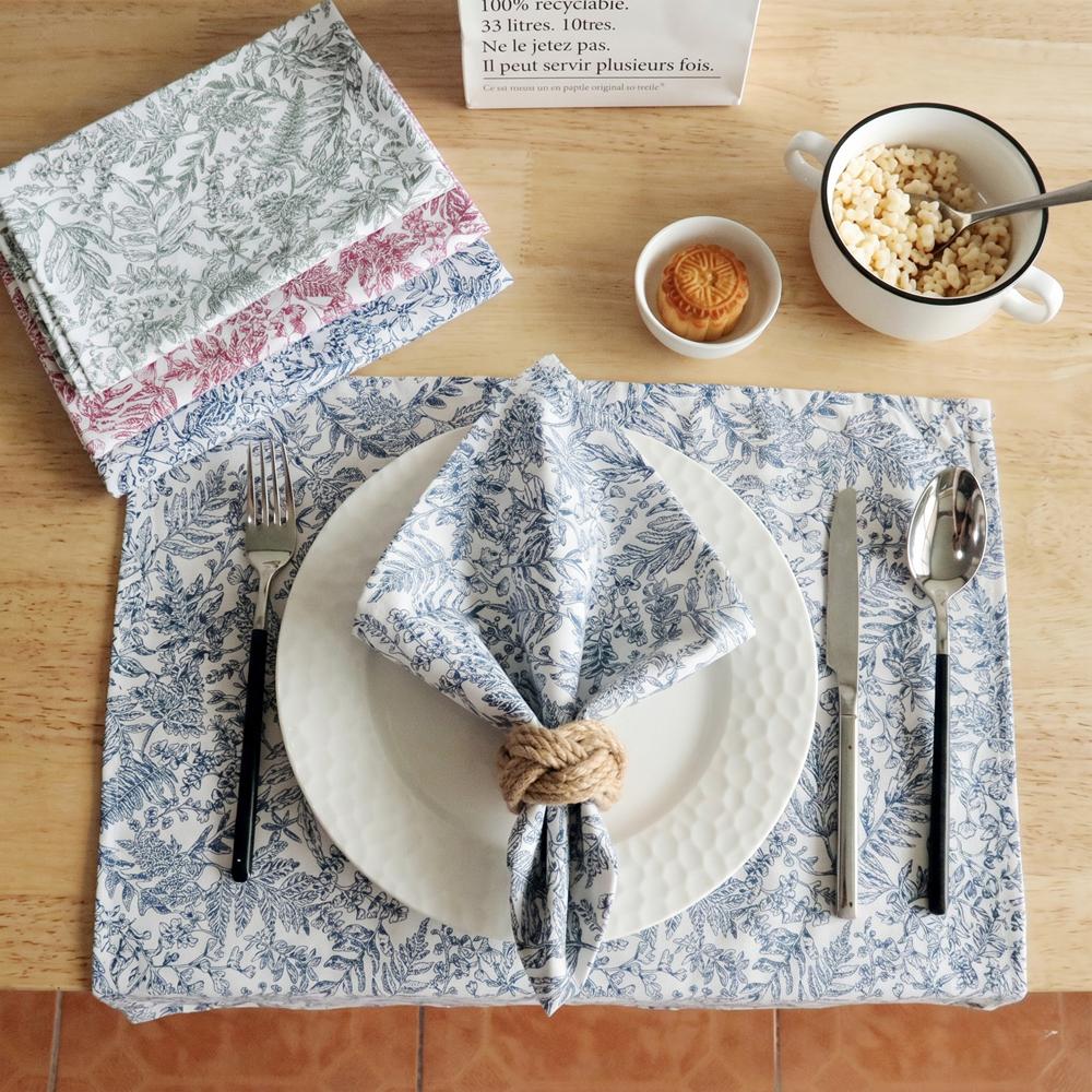 French Vintage Floral Cotton Cloth Napkins Set of 6 Botanical Printed Dinner Napkins for Wedding Party and Holiday Table Decor