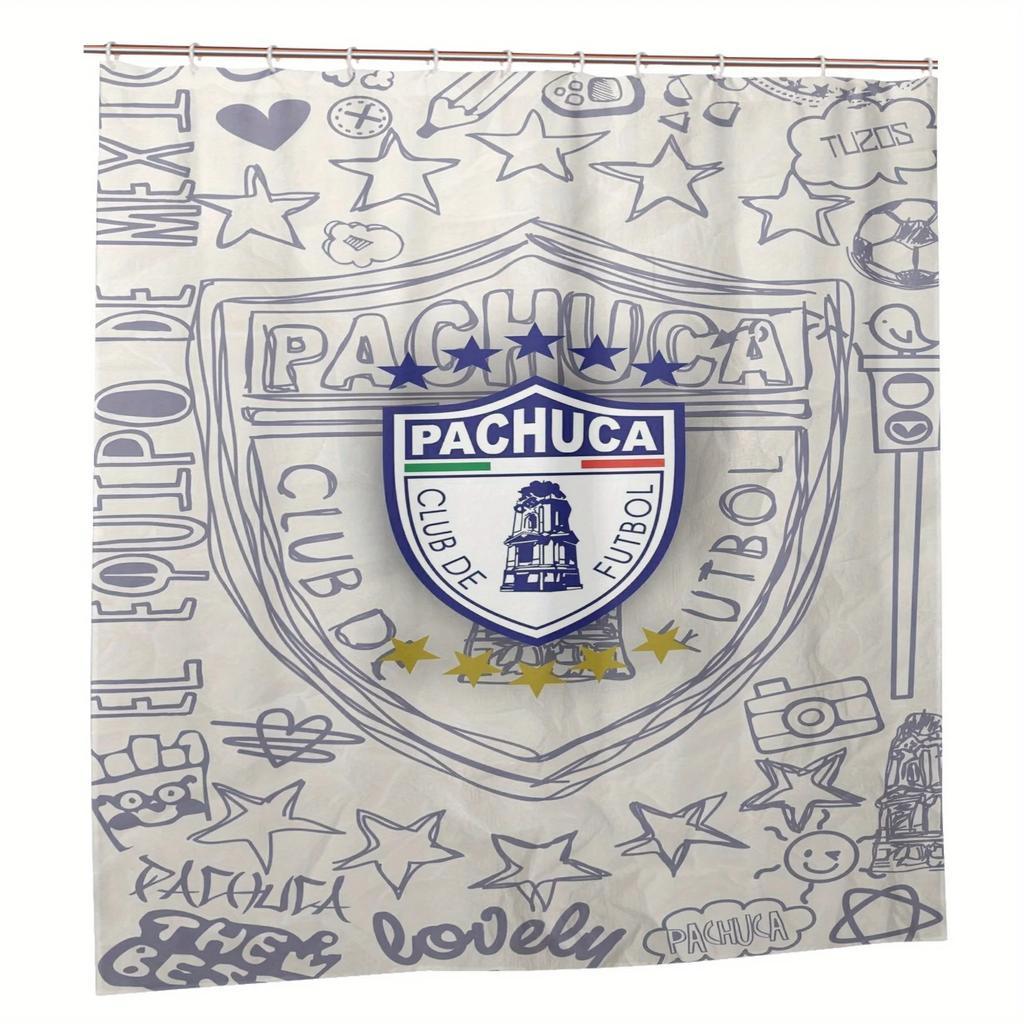 Vibrant Pachuca Football Club Shower Curtain for a Sports-Themed Bathroom, Featuring the Official Team Crest with Bold Blue