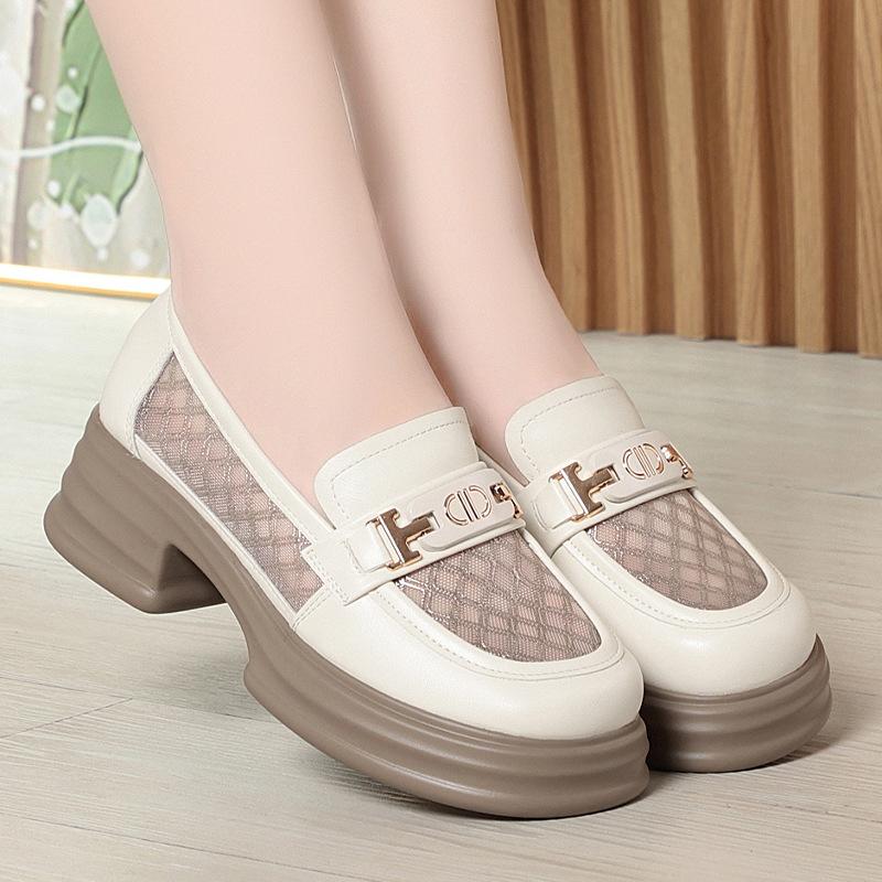 

Women s Summer Loafers, Mesh Breathable Fashionable Single Shoes, Chunky Heel, Platform Leather Shoes 41