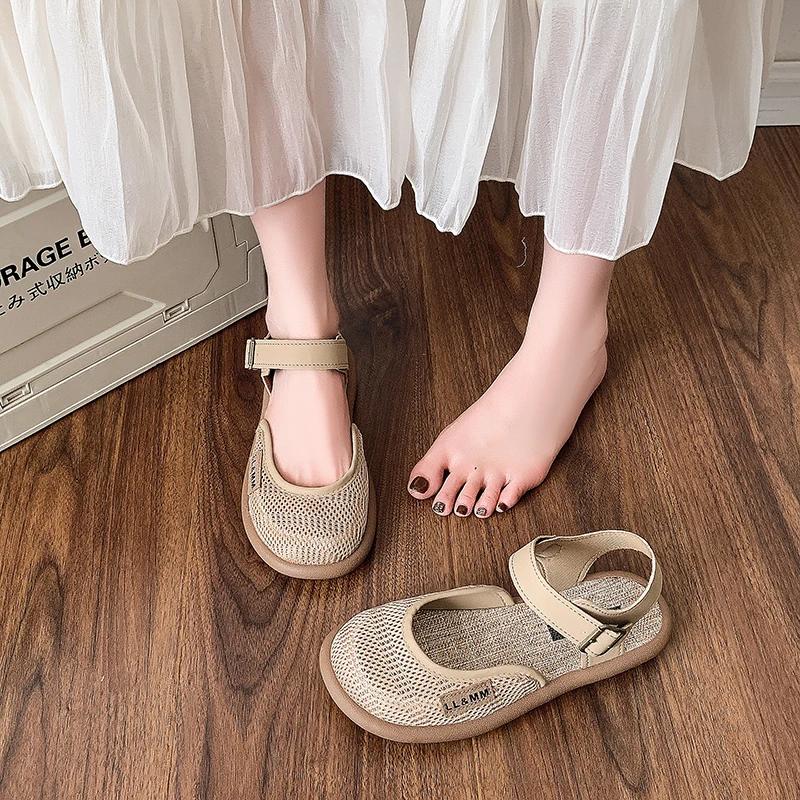 Mesh Shoes Breathable Mary Jane Sandals Linen Mesh Women's Shoes in Summer Wear Cotton and Linen Overhead Sandals Size 35-42