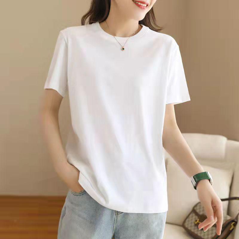 Men's and Women's Slim Fit Xinjiang Cotton T-Shirt: Short-Sleeved White or Black with Summer Logo Print