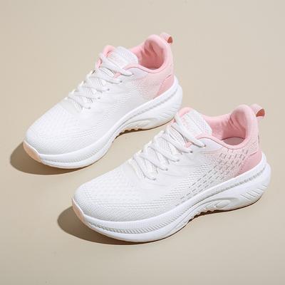 Women's Knit Running Shoes Lightweight Cushioned Sole Breathable Lace-Up Sports Sneakers