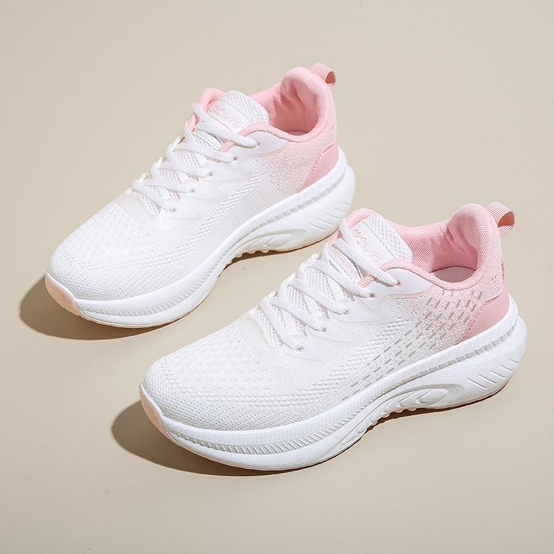 Women's Knit Running Shoes Lightweight Cushioned Sole Breathable Lace-Up Sports Sneakers
