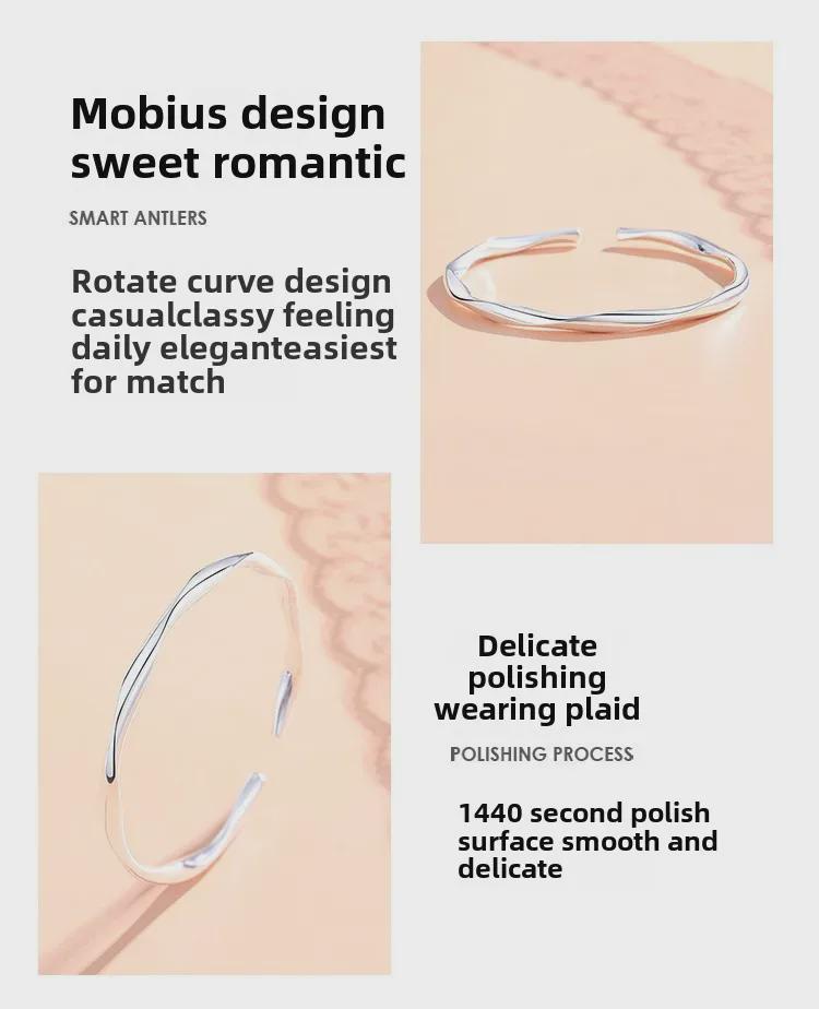 "9999 Sterling Silver Mobius Open Bracelet - Light Luxury Design for Men & Women, Ideal Gift for Young Couples and Students"