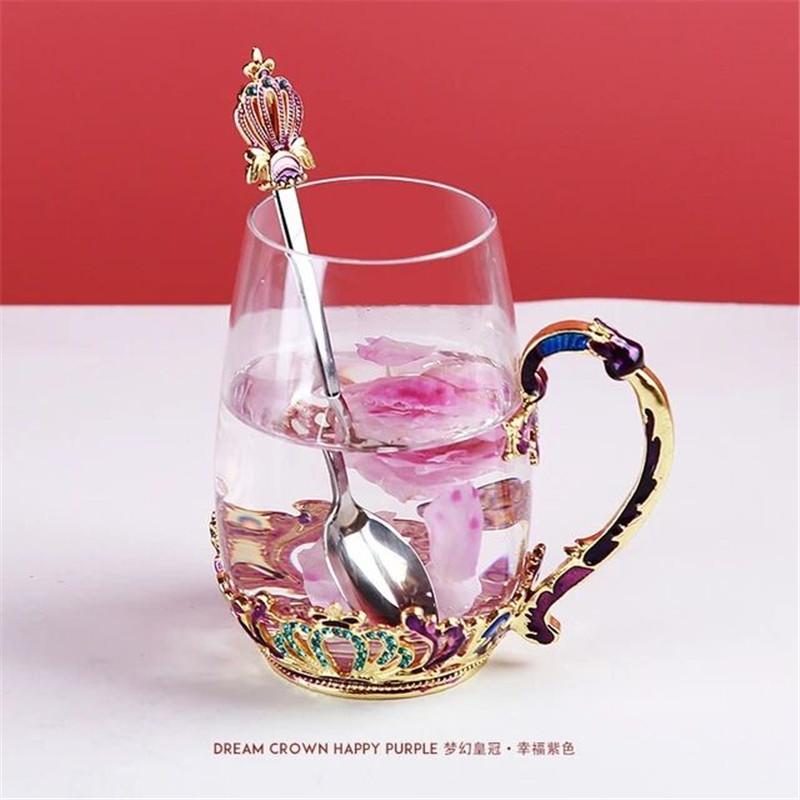 Cană de cafea emailată manuală, ceașcă de cristal, cu lapte, floare de lămâie, ceașcă de ceai de sticlă de calitate superioară, cadou cuplu cană pentru nunta iubitoare