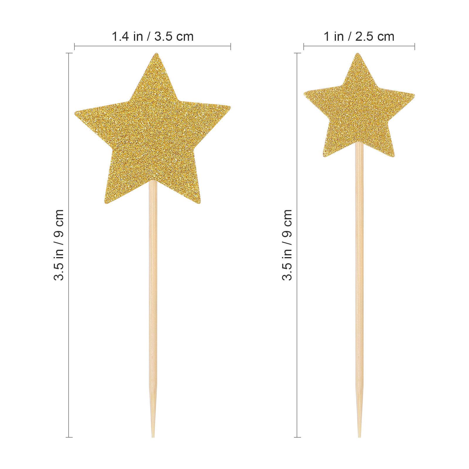 

50Pcs Shiny Glitter Pentagram Cake Toppers Star Cupcake Decorations Wedding Anniversary Birthday Banquet Dessert Table Party золотистий